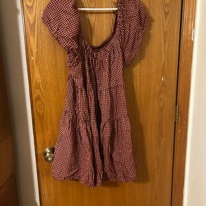 Old Navy Burgundy Gingham Tiered Mini Dress